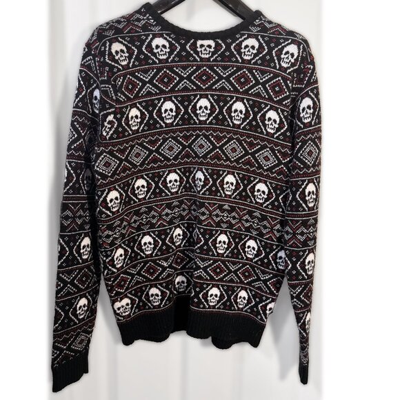 Hot Topic Rude Skull Christmas Sweater Black/White/Red - Picture 1 of 9